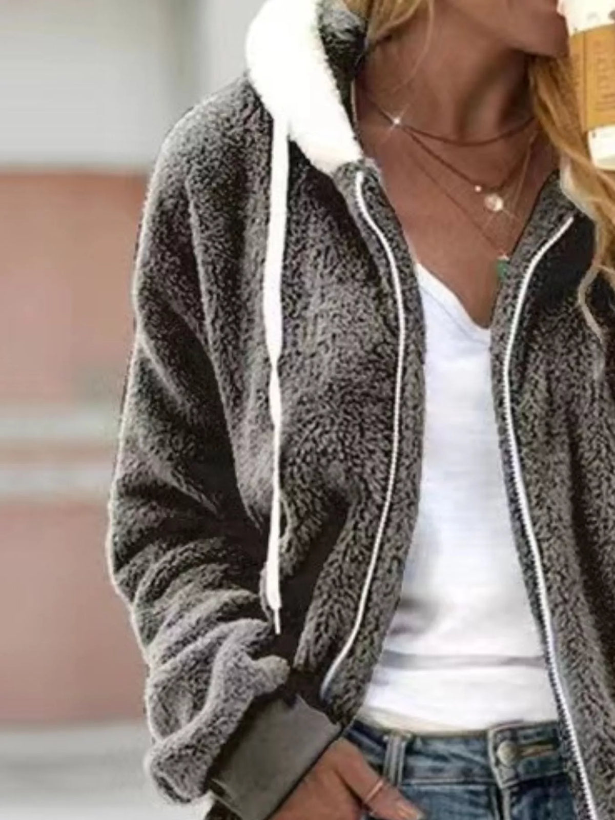Cozy Fleece Zip-Up Hooded Jacket Plus Size