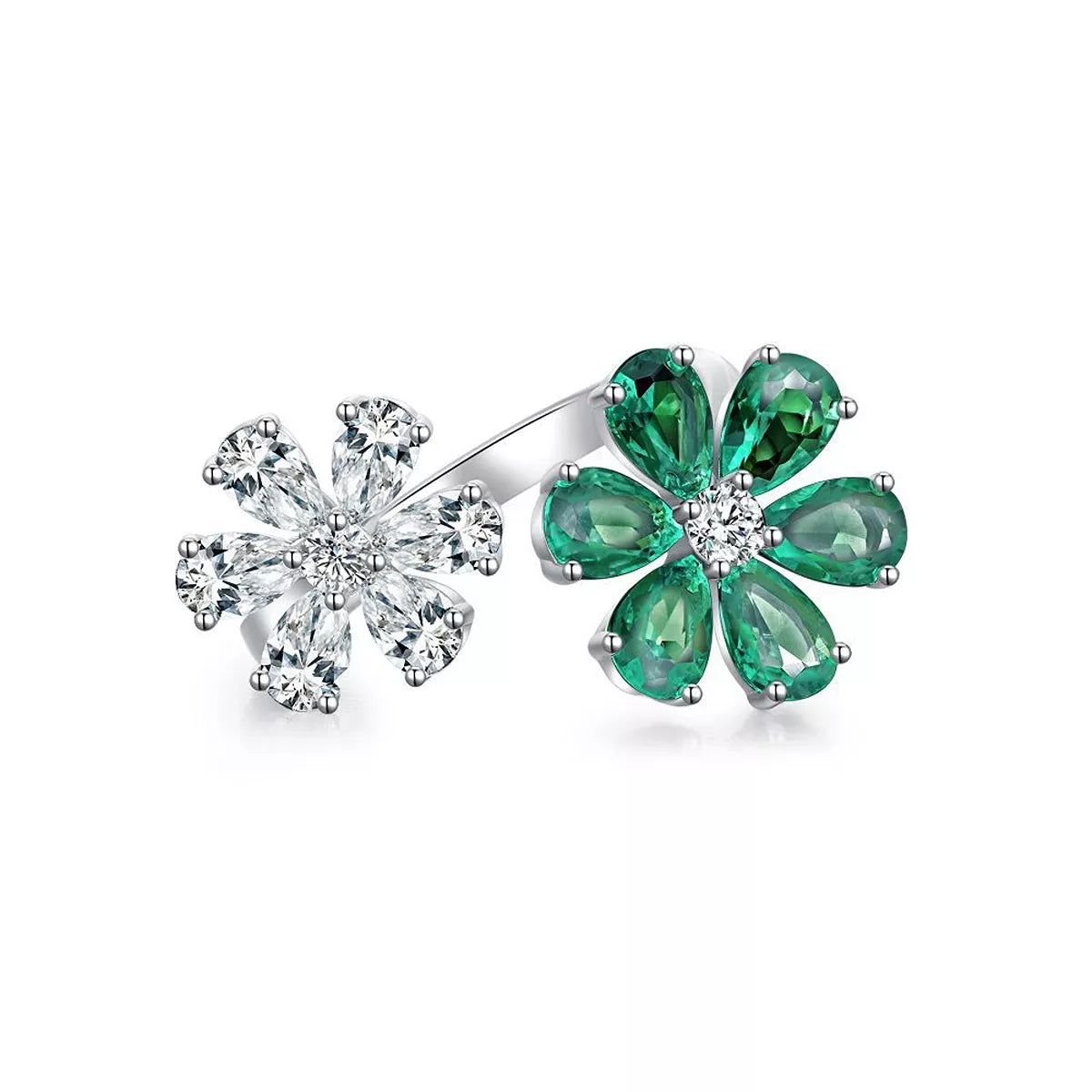 925 Sterling Silver Zircon Flower Ring for Women