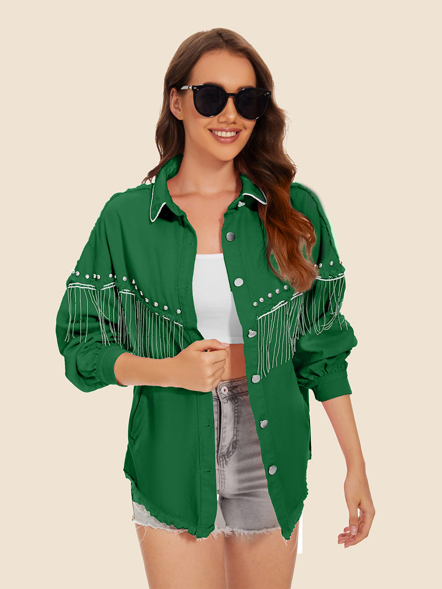 Raw Hem Fringe Denim Jacket
