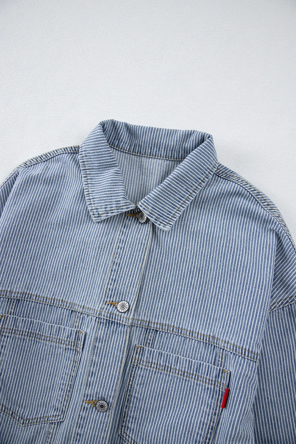 Women's Striped Button Up Long Sleeve Denim Jacket