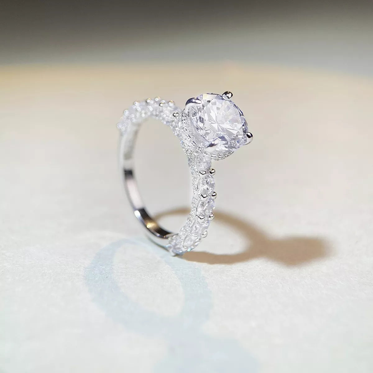Round Solitaire 3 Carat 925 Sterling Silver Moissanite Ring for Women
