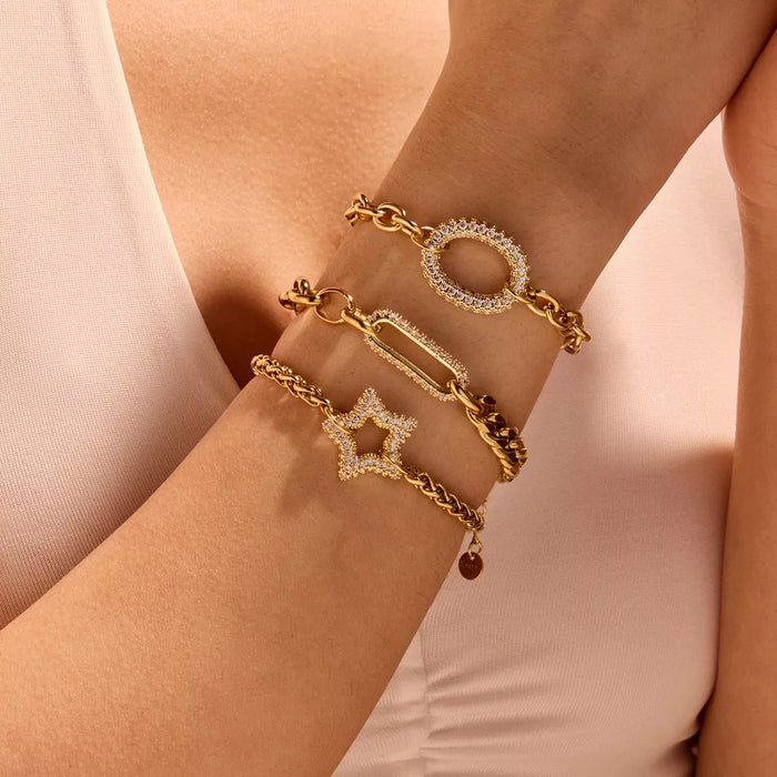 18K Gold-Plated Rhinestone Chain Bracelet for Women