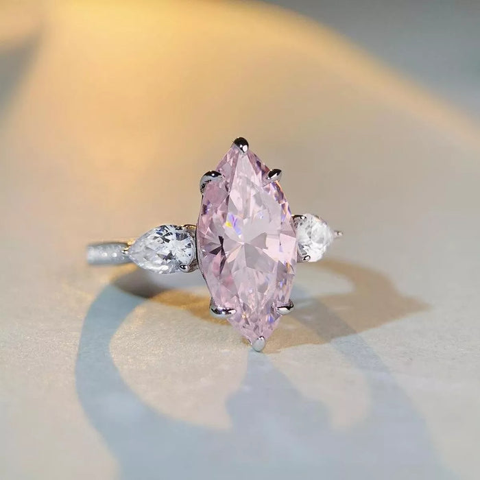 925 Sterling Silver Geometric Ring for Women in Pink