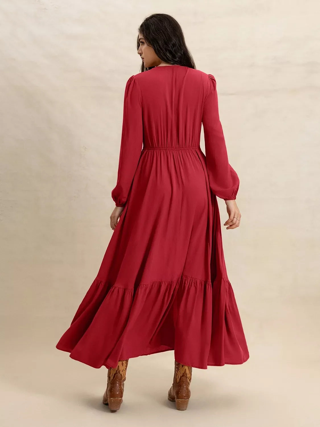 Balloon Sleeve Ruffle Maxi Dress