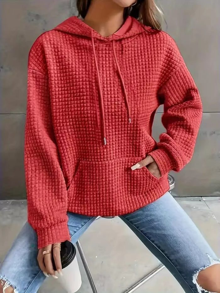 Textured Knit Drawstring Hoodie for Women