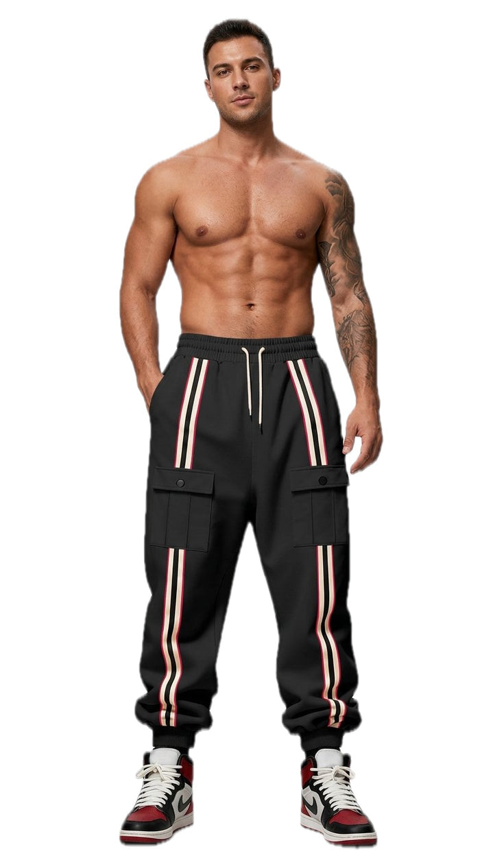 Men's Full Size Casual Striped Cargo Joggers Plus Size