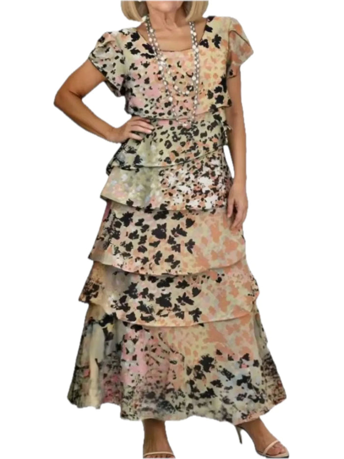 Ruffle Layered Printed Maxi Dress for Women