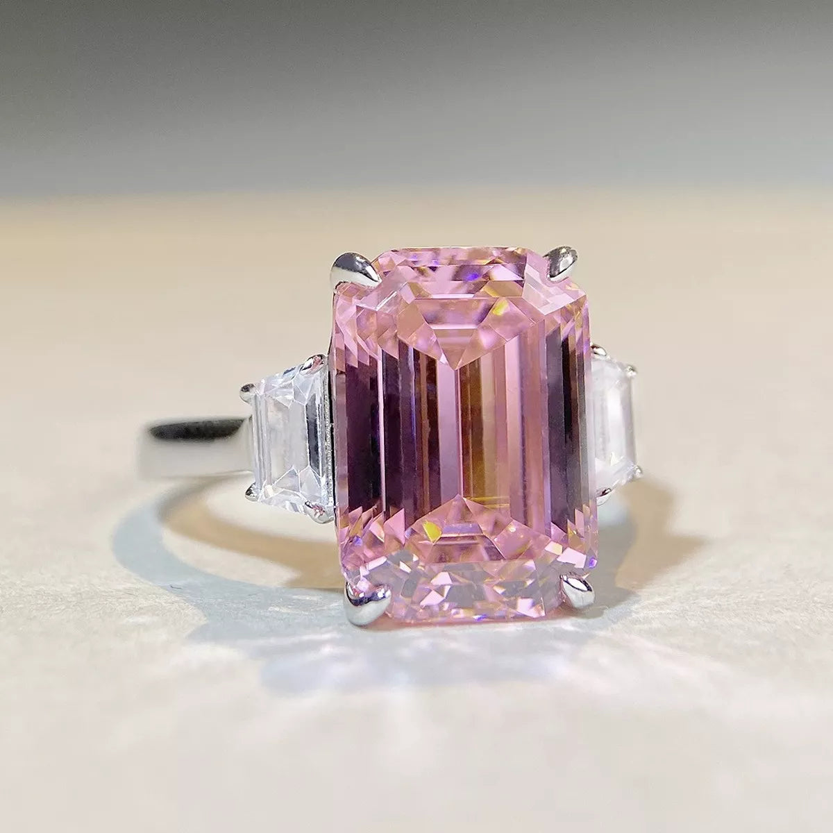 925 Sterling Silver Geometric Ring for Women in Blush Pink