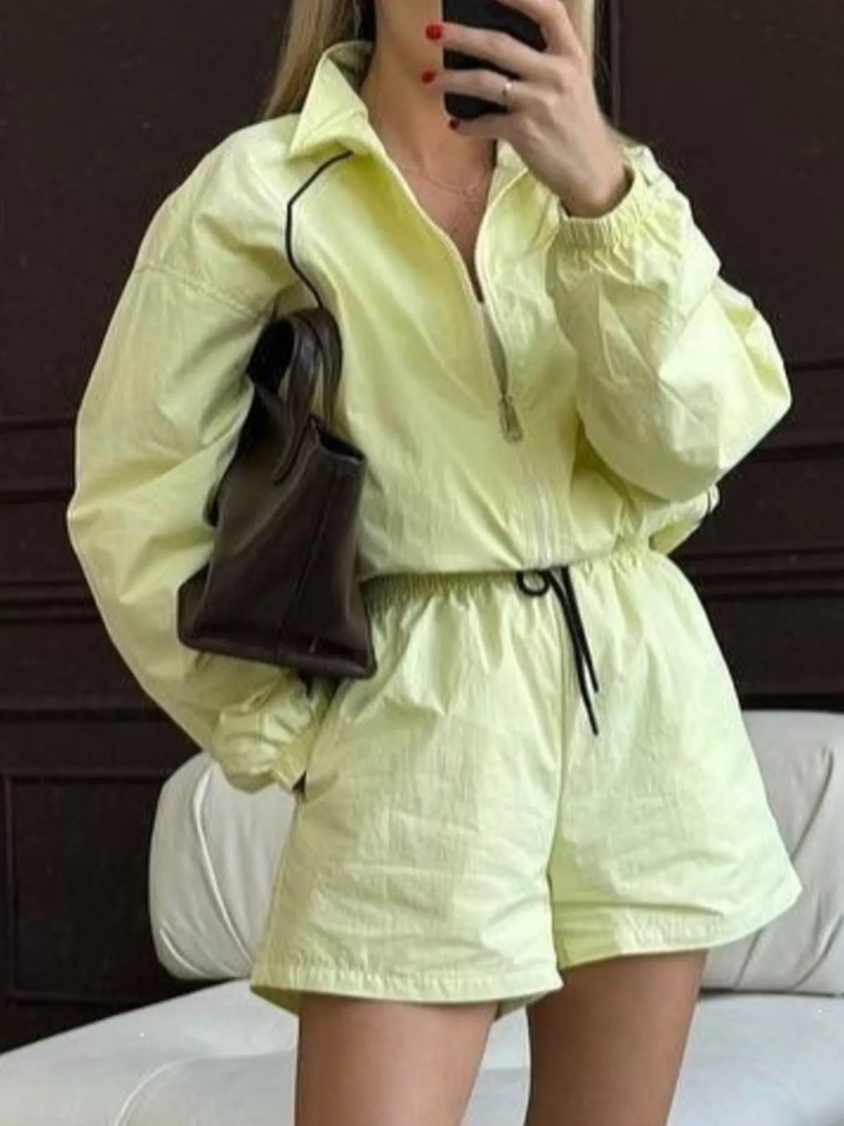 Zip-Up Jacket and Shorts Two-Piece Set for Women