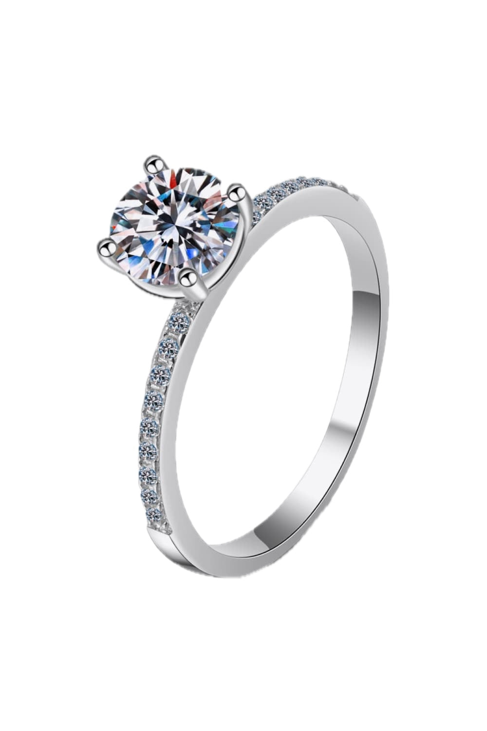1 Carat Moissanite Rhodium-Plated Side Stone Ring for Women