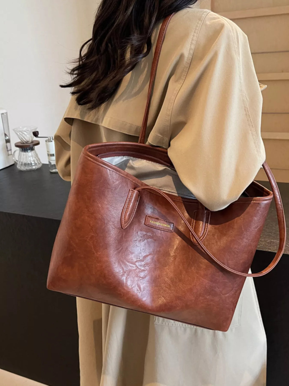 Glossy Vegan Leather Tote Bag