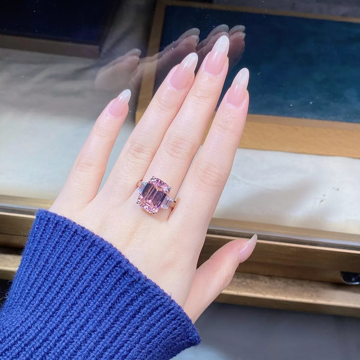 925 Sterling Silver Geometric Ring for Women in Blush Pink
