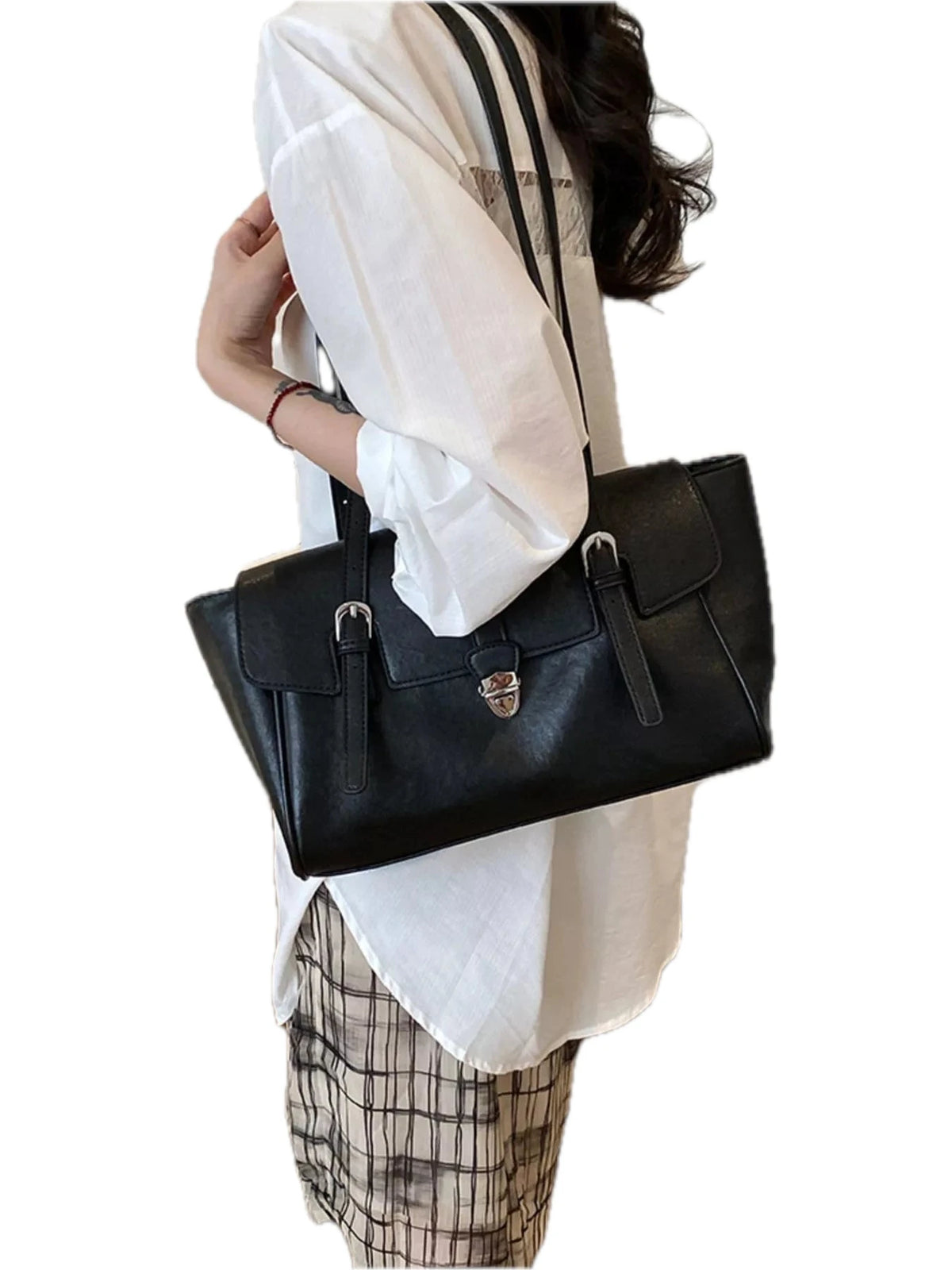 Buckle Detail Vegan Leather Tote Bag