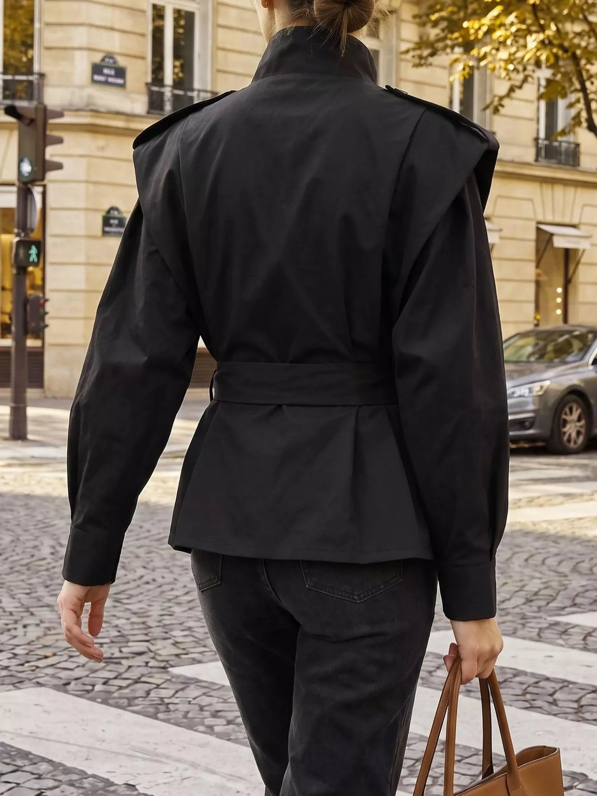 Belted Stand Collar Outerwear