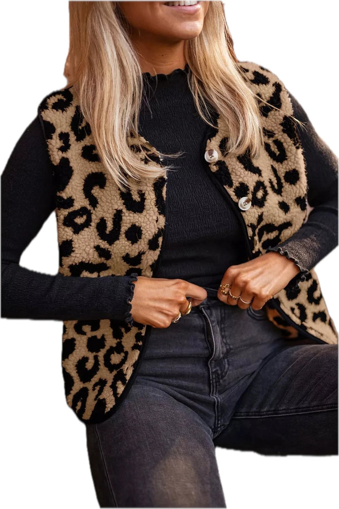 Leopard Sherpa Fleece Vest