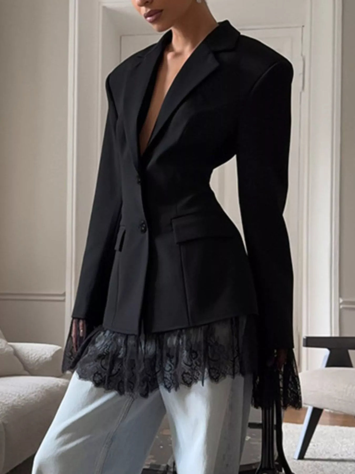 Lace Hem Button Down Blazer