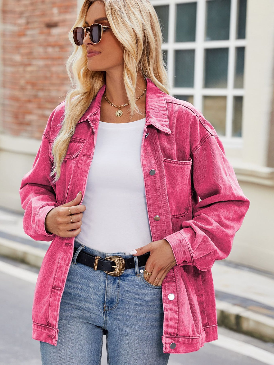 Women's Button Up Denim Jacket with Pockets
