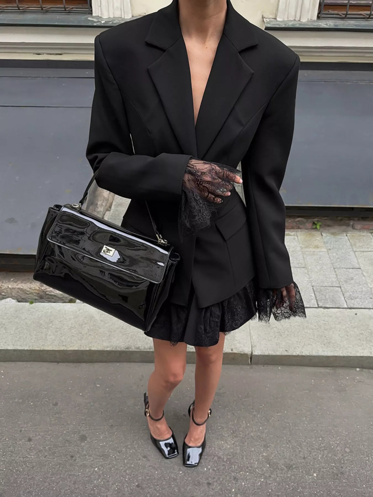 Lace Hem Lapel Blazer