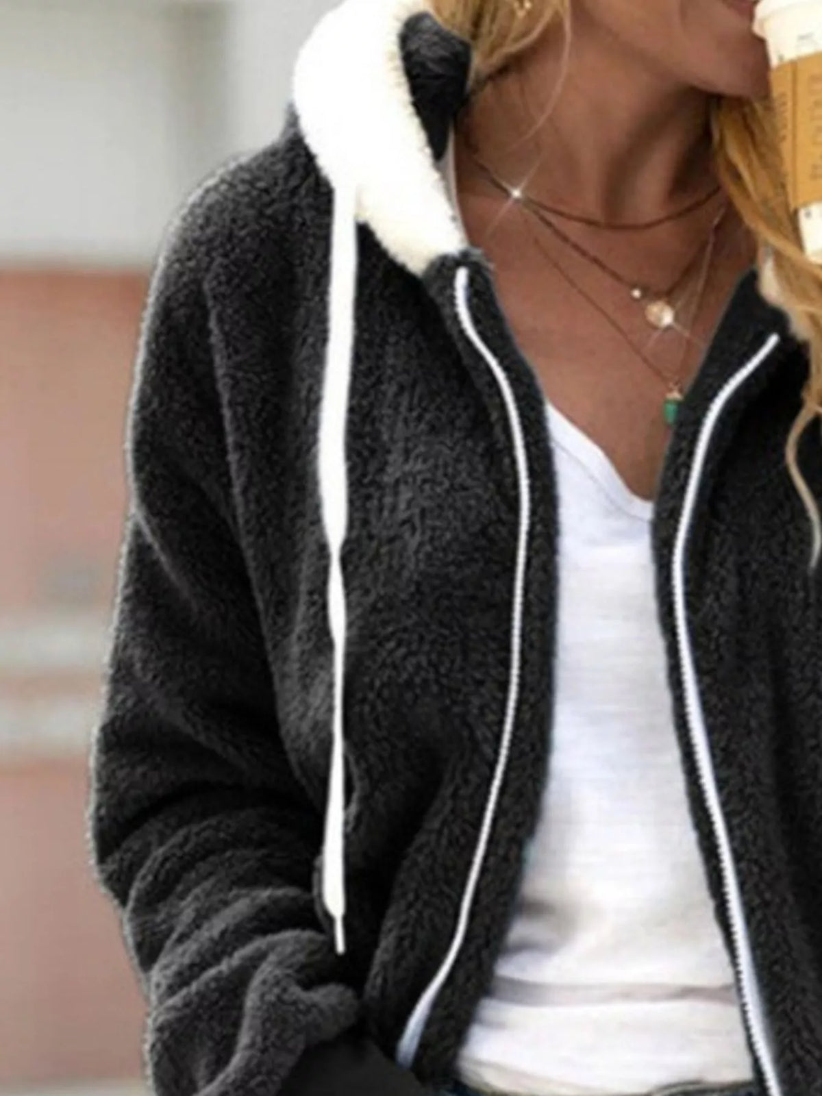 Cozy Fleece Zip-Up Hooded Jacket Plus Size