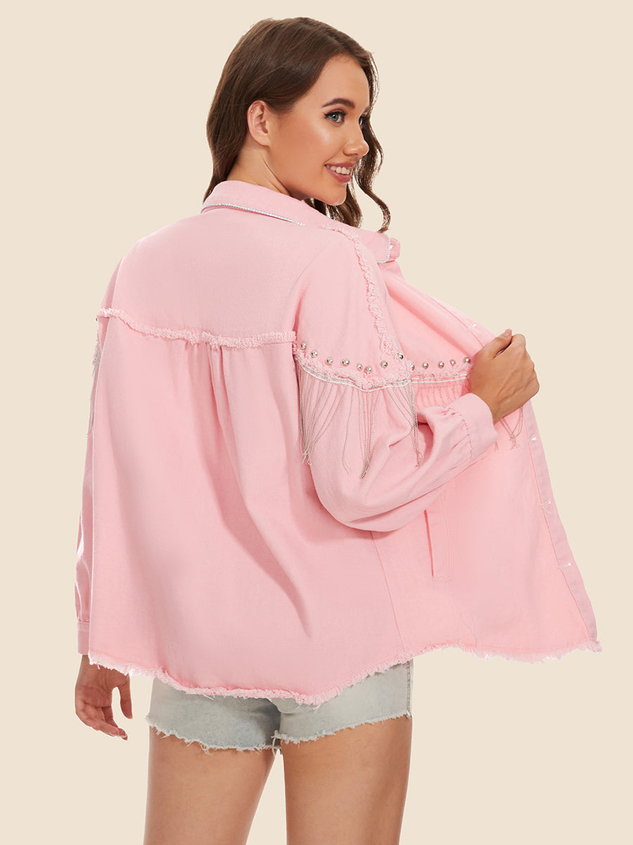 Raw Hem Fringe Denim Jacket
