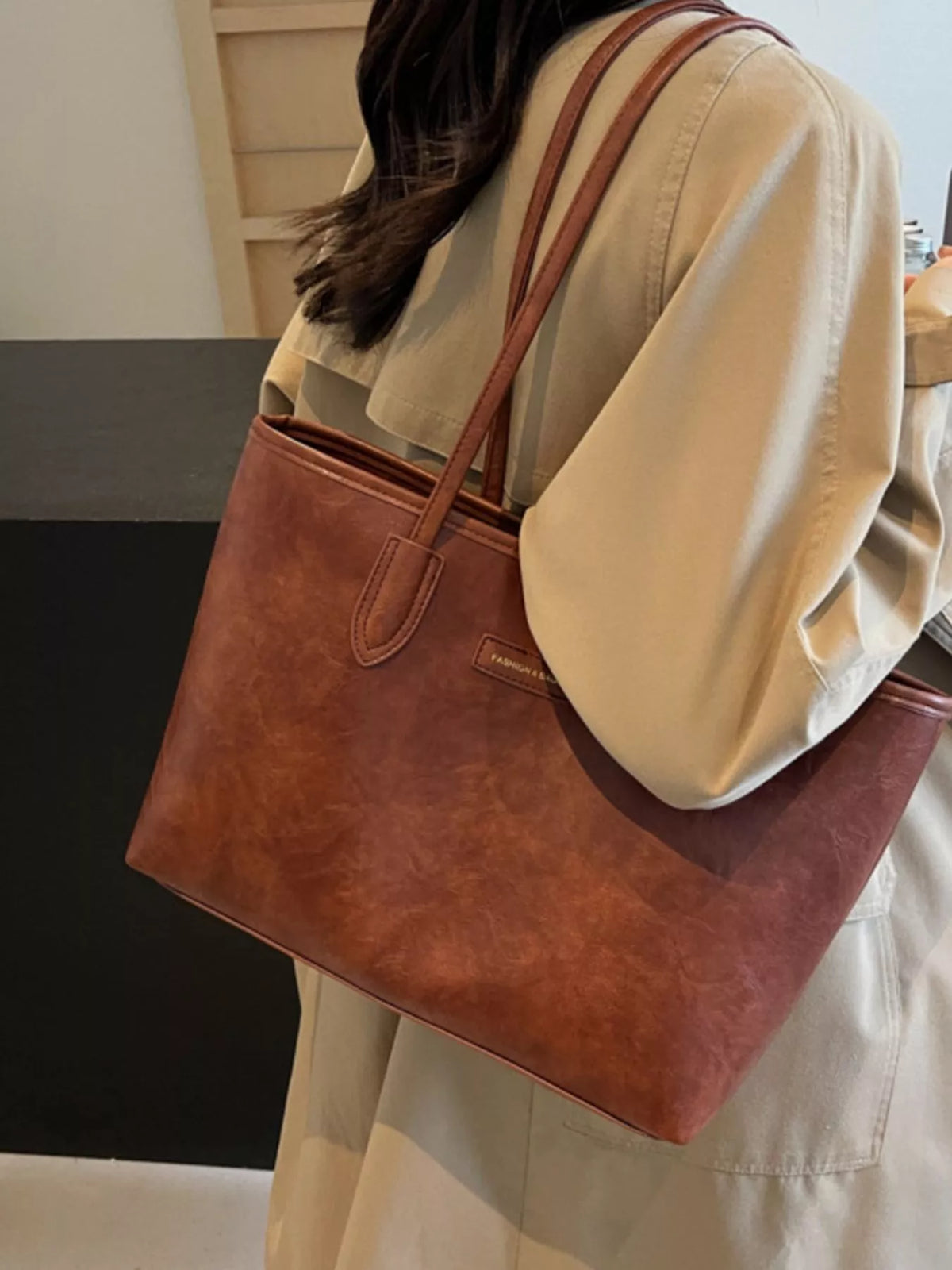 Glossy Vegan Leather Tote Bag