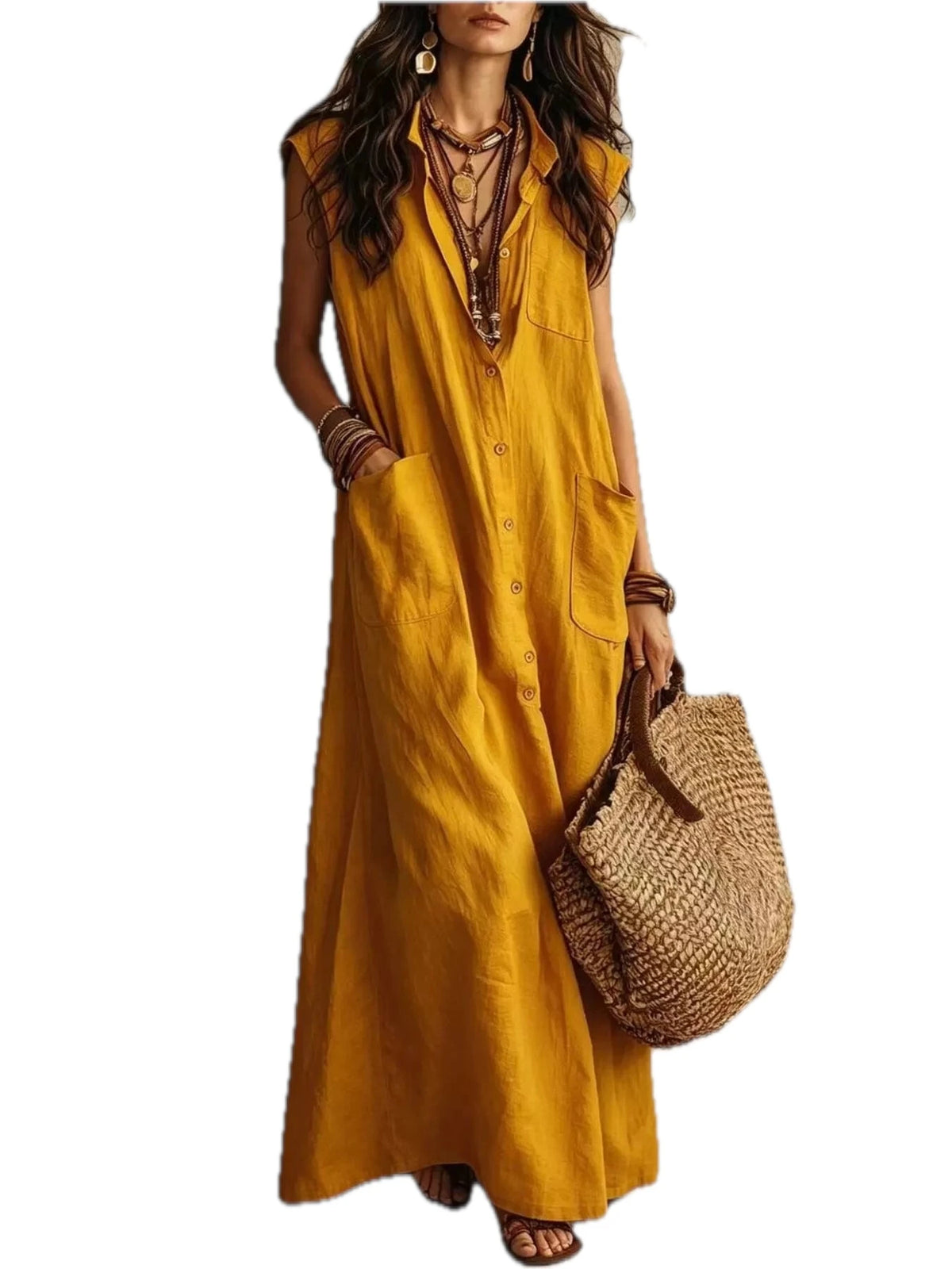 Linen Button Down Maxi Dress