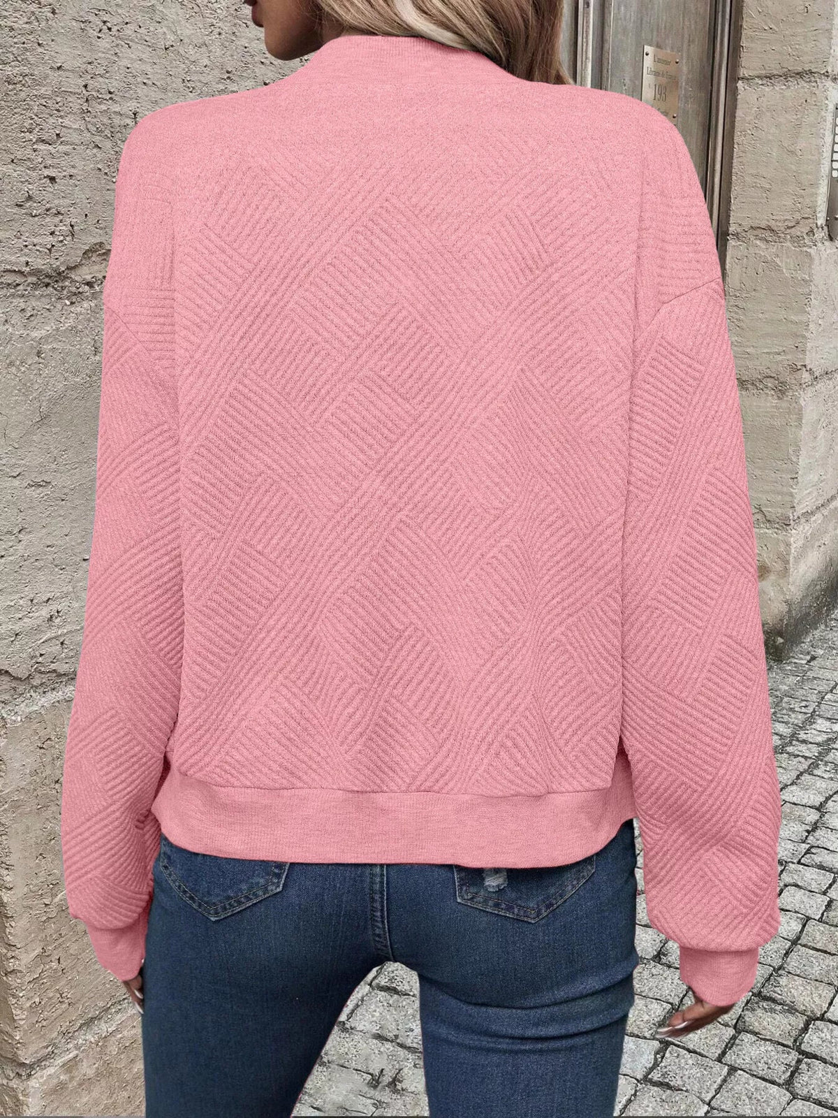 Textured Knit Zip Up Jacket