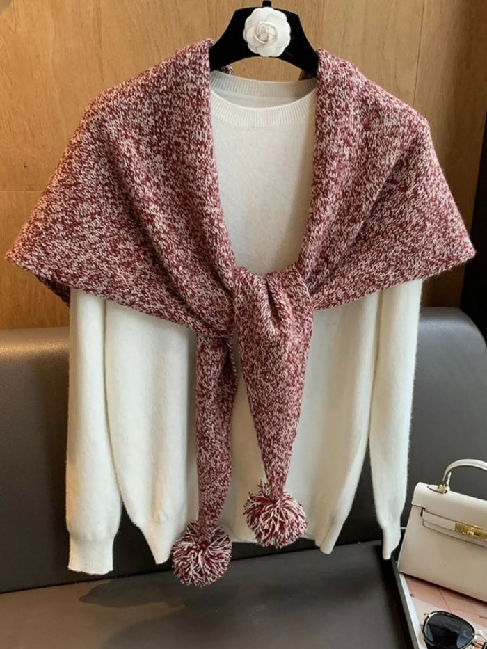 100% Wool Pom-Pom Knitted Scarf for Women