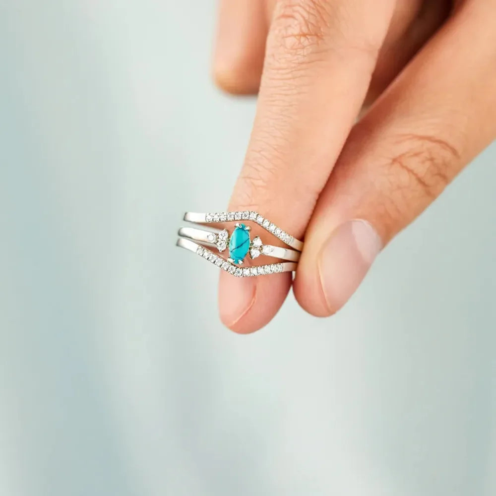 Artificial Turquoise V Shape Inlaid Zircon Ring – image 4 | Lilixa Trending Jewelry
