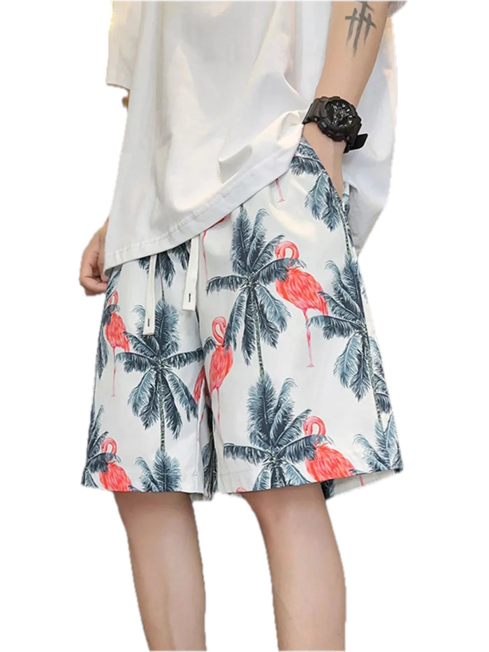 Men's Flamingo Drawstring Loose Fit Shorts Plus Size