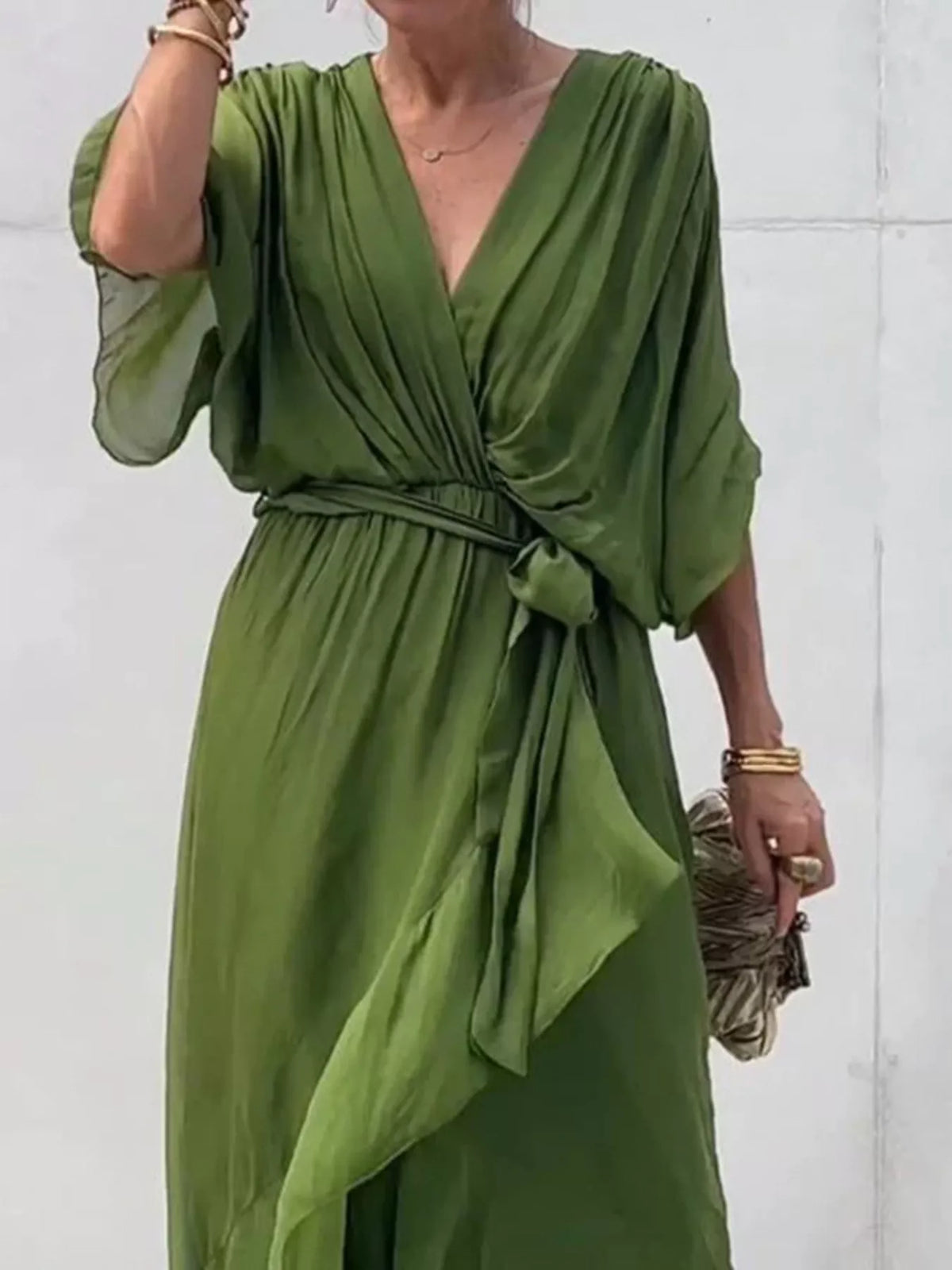 Chiffon Flutter Sleeve Wrap Dress Plus Size