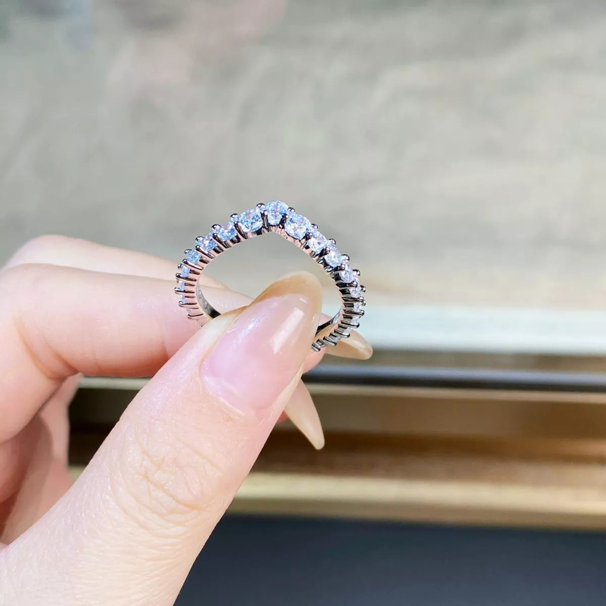 925 Sterling Silver Zircon V-Shaped Ring for Women