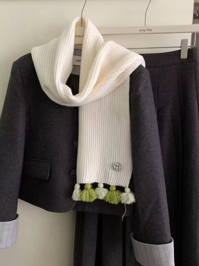 Ribbed Knit Tassel Scarf for Women