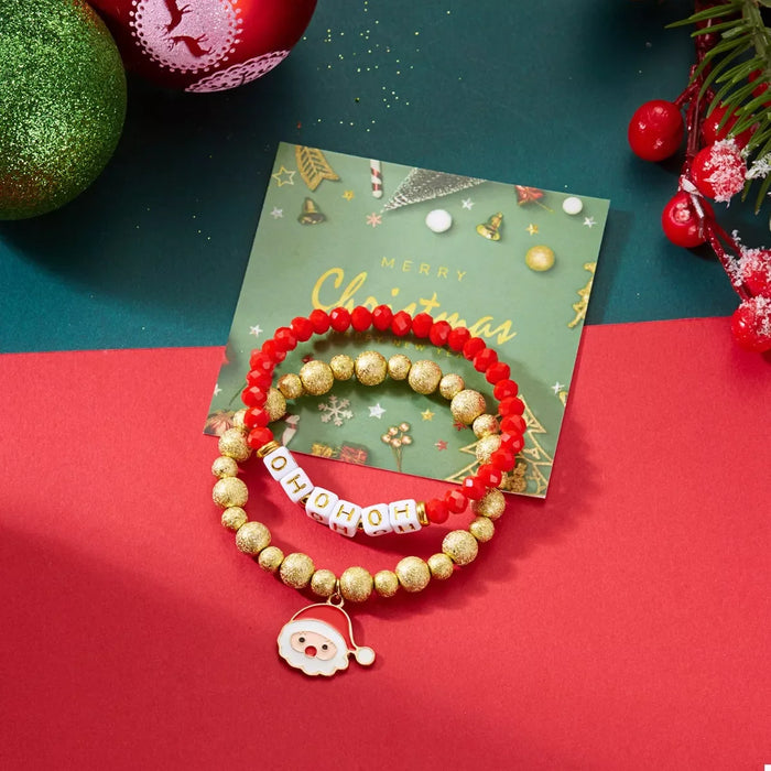 2 Piece Christmas Santa Beaded Bracelet for Women