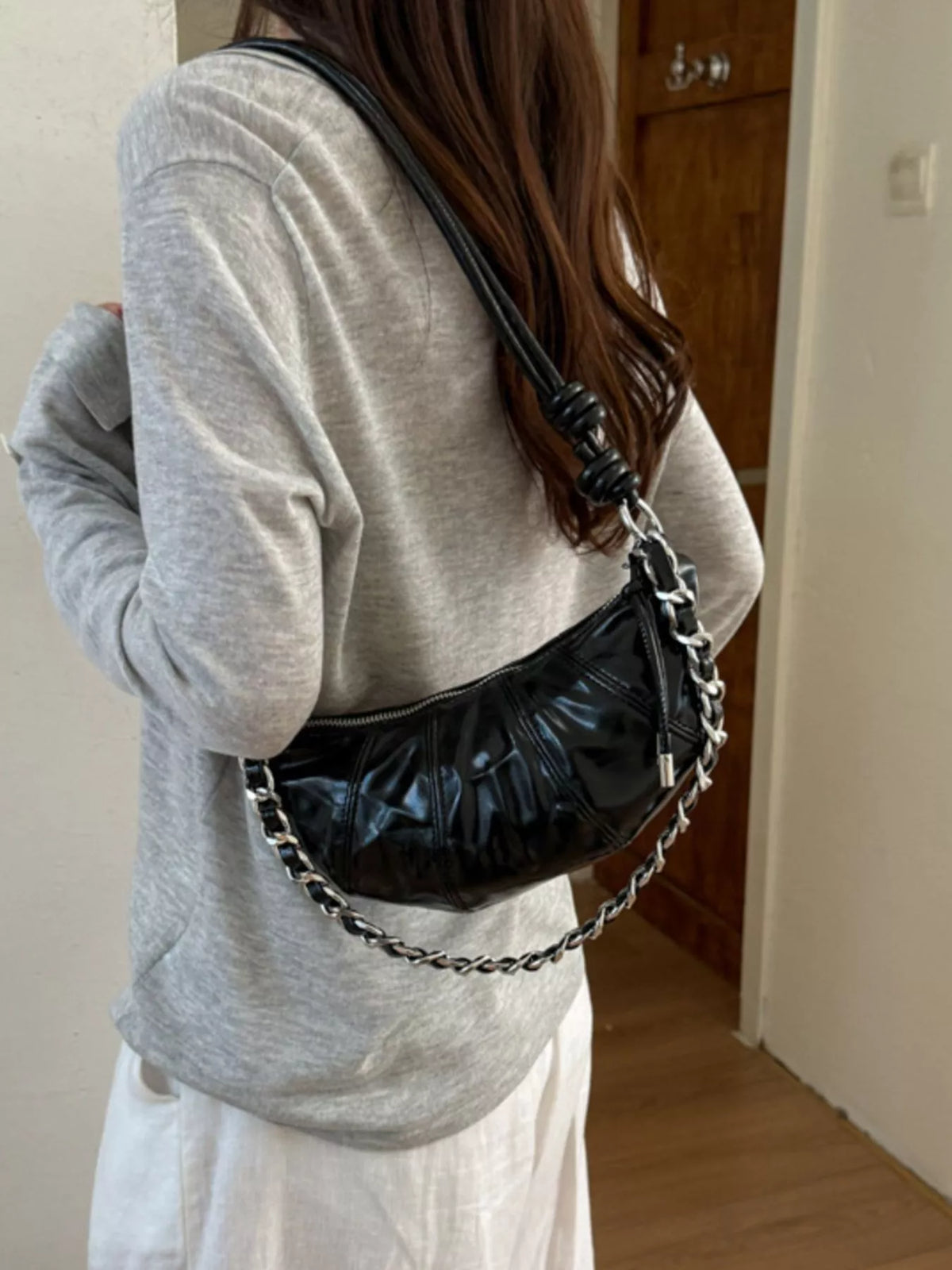 Ruched Crescent Crossbody Bag