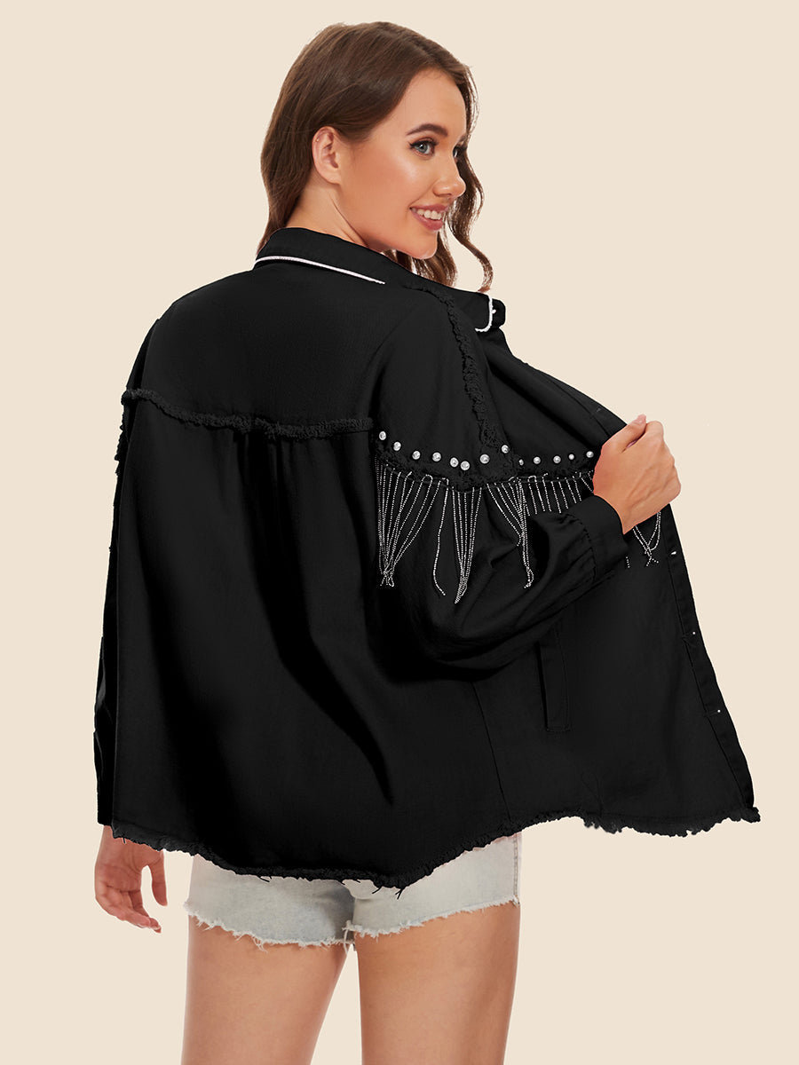 Raw Hem Fringe Denim Jacket