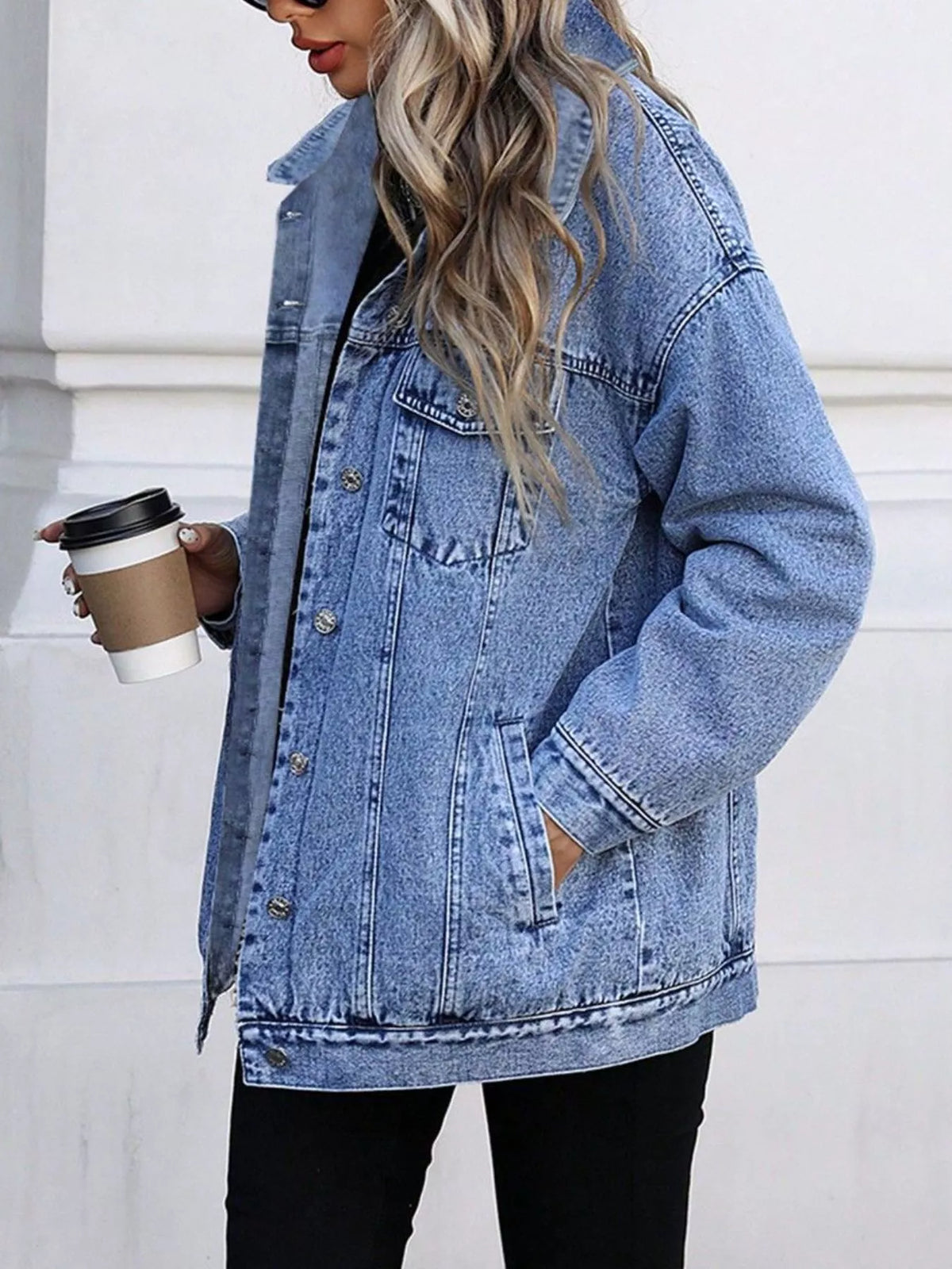 Women's Washed Button Up Oversized Denim Jacket