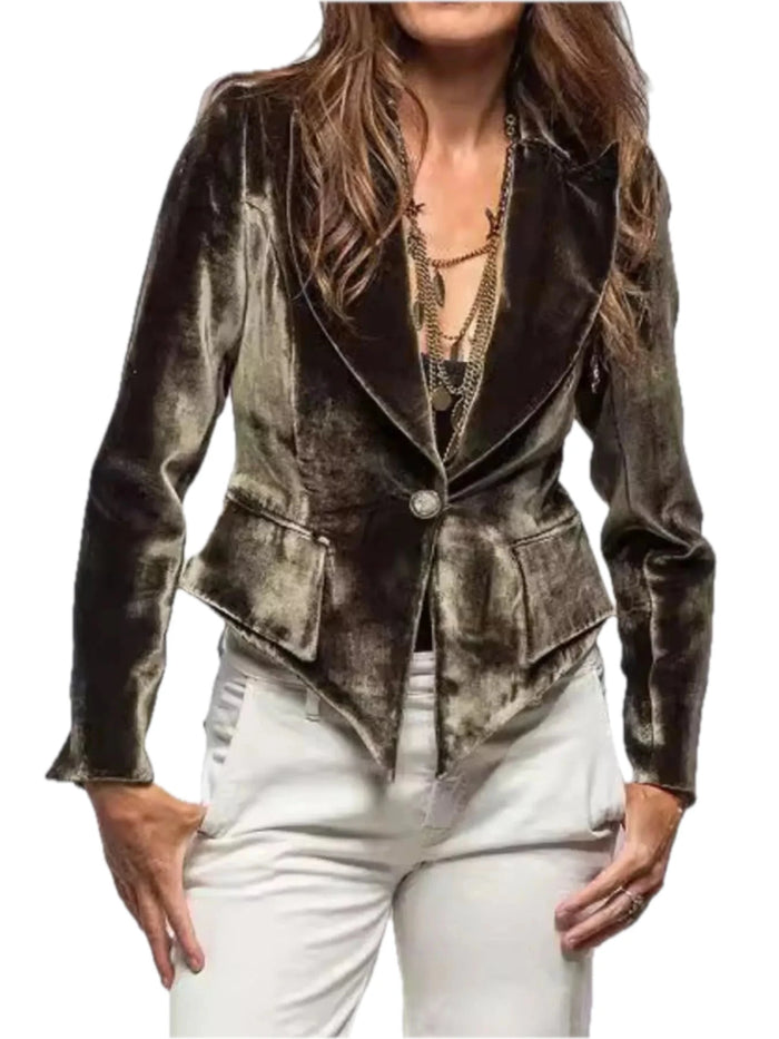 Women's Velvet Lapel Collar One Button Blazer
