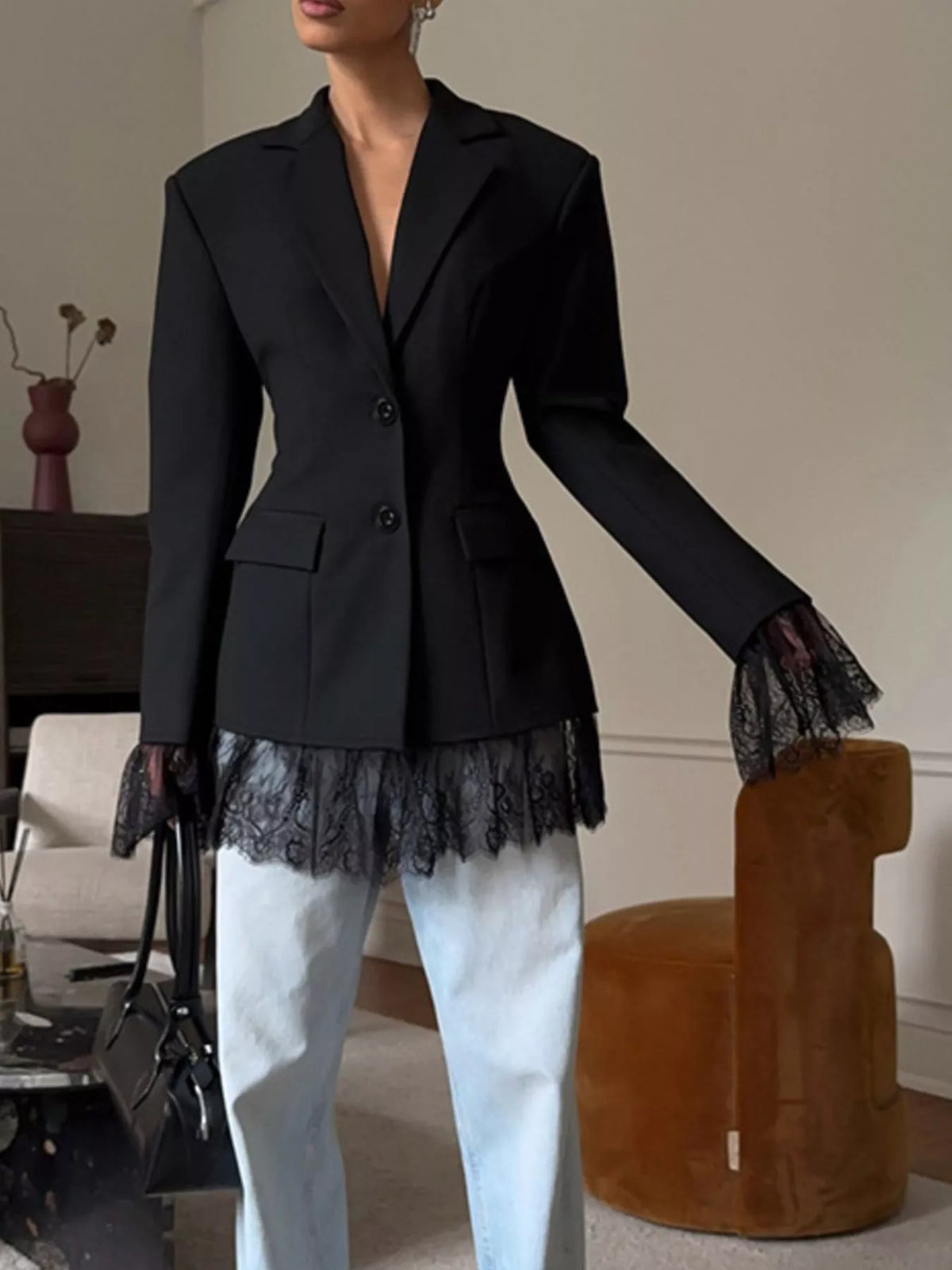 Lace Hem Button Down Blazer
