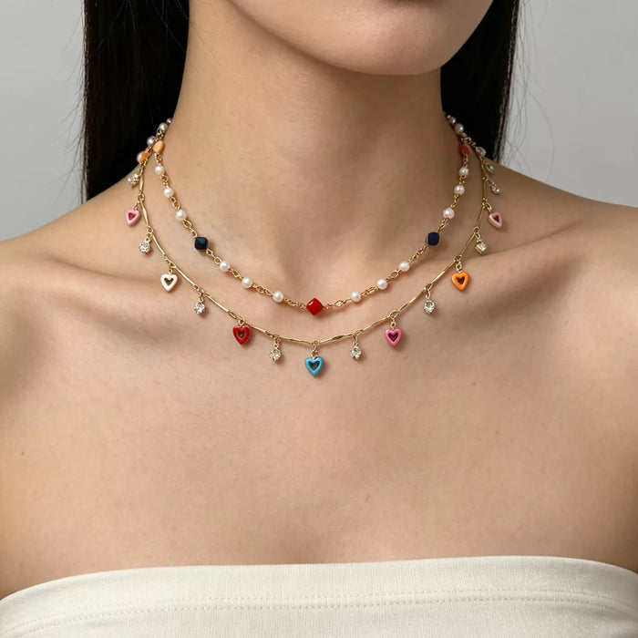 2 Piece Heart Charm Necklace for Women