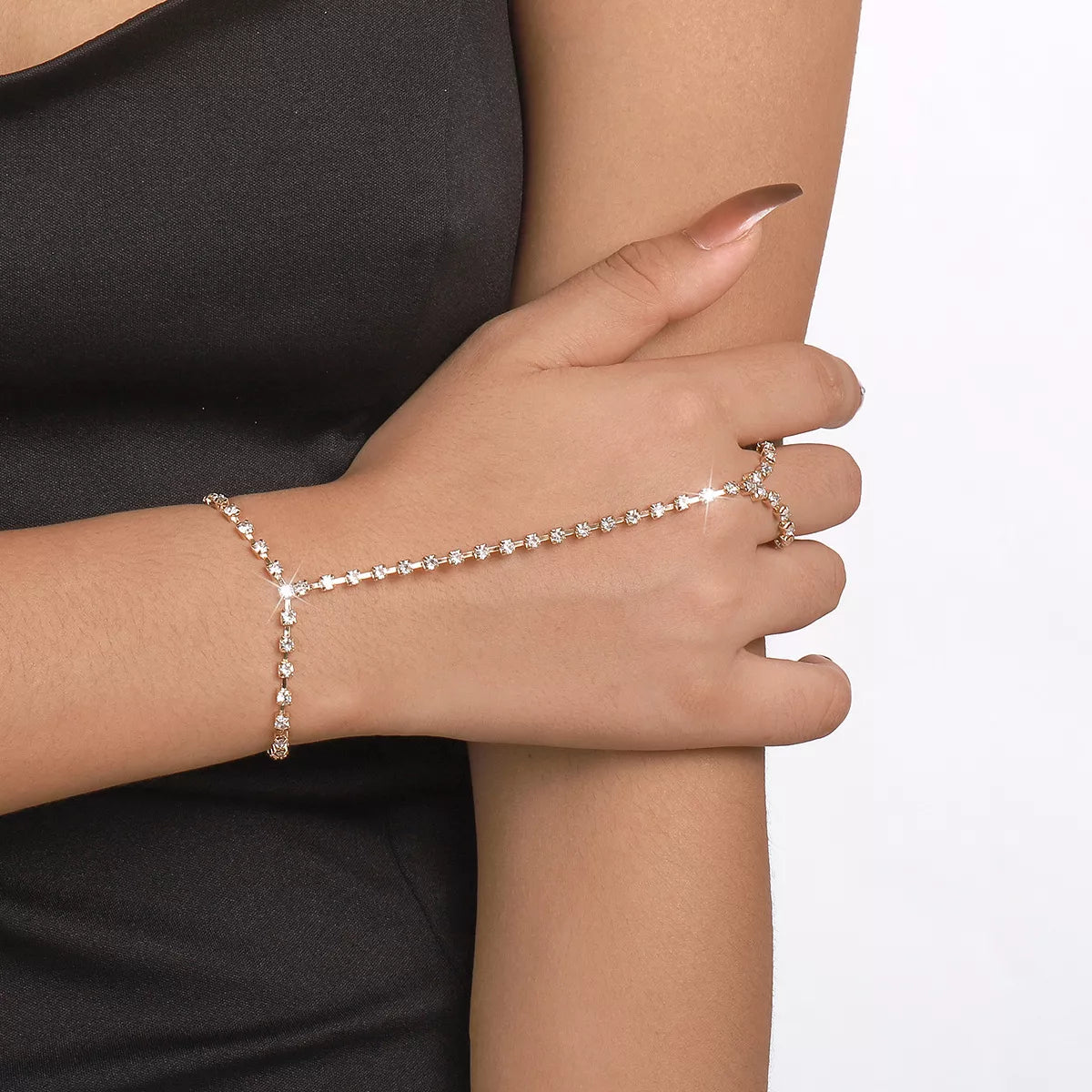 Alloy Rhinestone Bracelet for Women with Ring