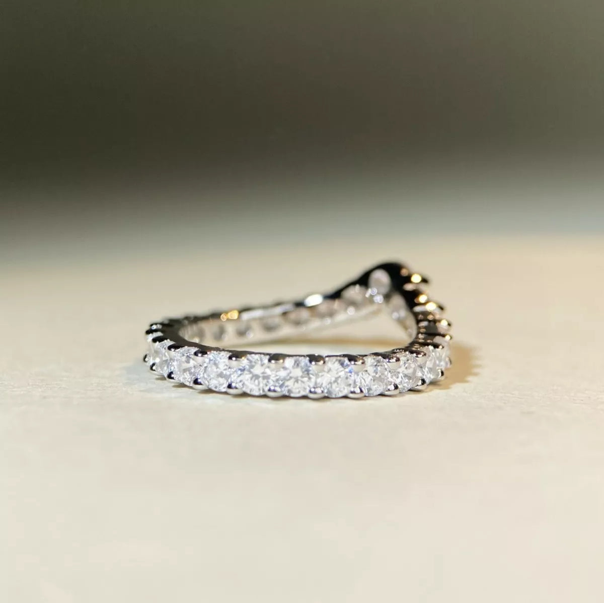 925 Sterling Silver Zircon V-Shaped Ring for Women