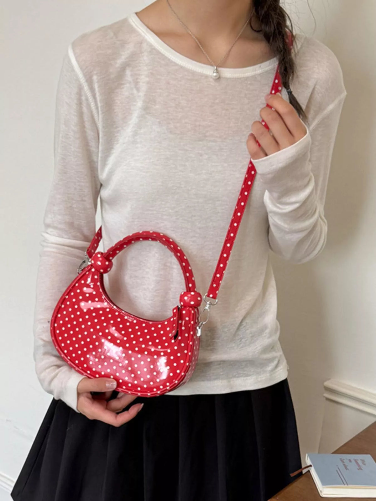 Polka Dot Crescent Crossbody Bag