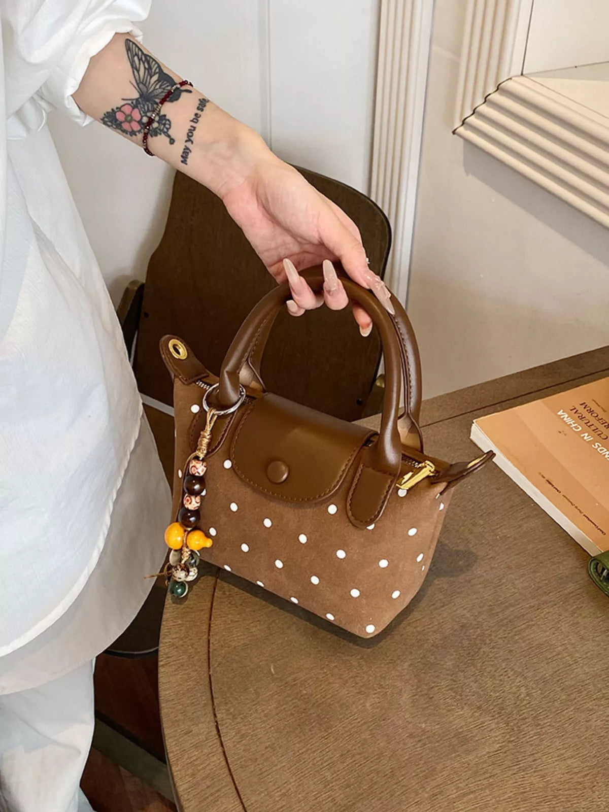 PU Leather Polka Dot Crossbody Bag in Brown