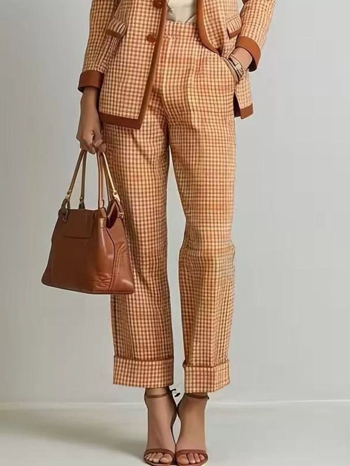 Plaid Blazer and Pants Suit Set for Women