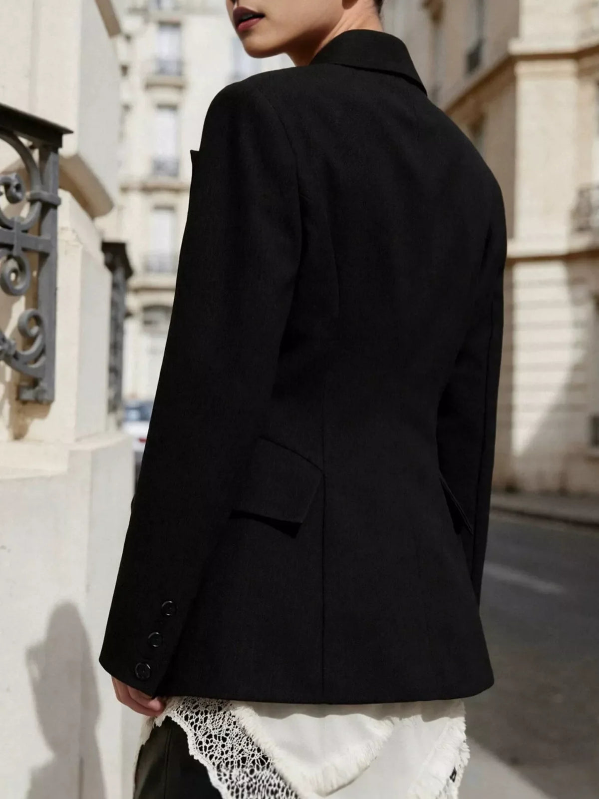 Double Breasted Blazer with Flap Pockets