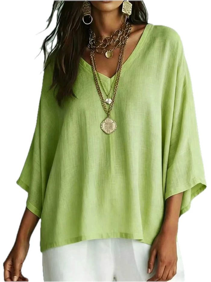 Full Size V-Neck Loose Fit T-Shirt for Women Plus Size