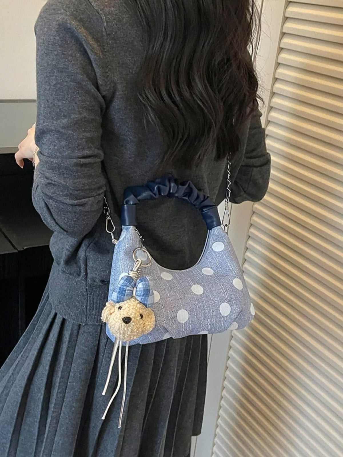 Polka Dot Ruched Crossbody Bag for Women