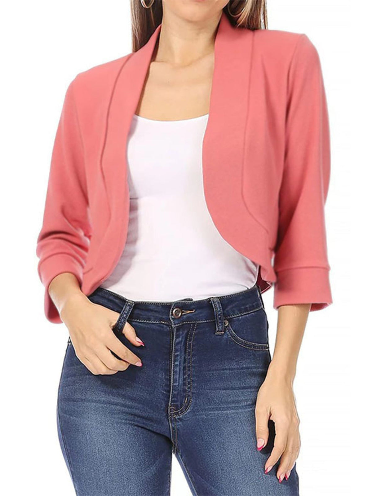 Cropped Open Front Blazer Plus Size