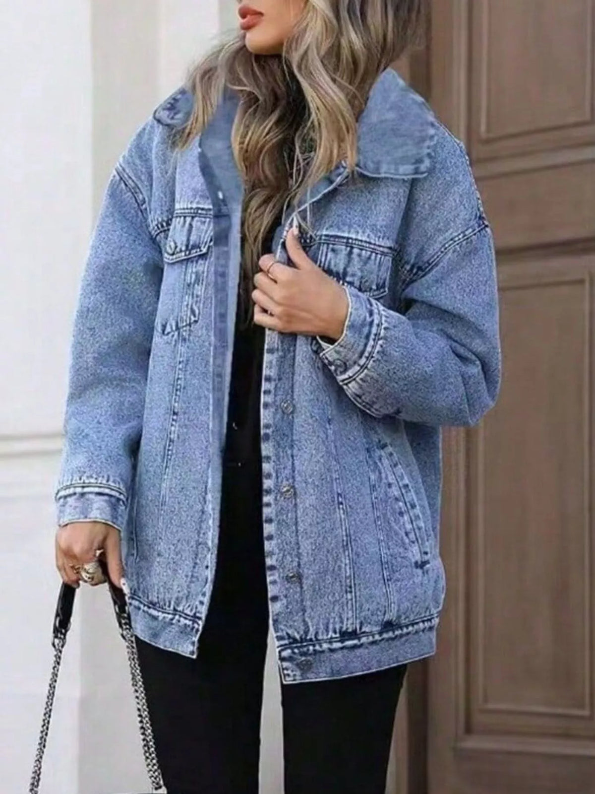 Women's Washed Button Up Oversized Denim Jacket